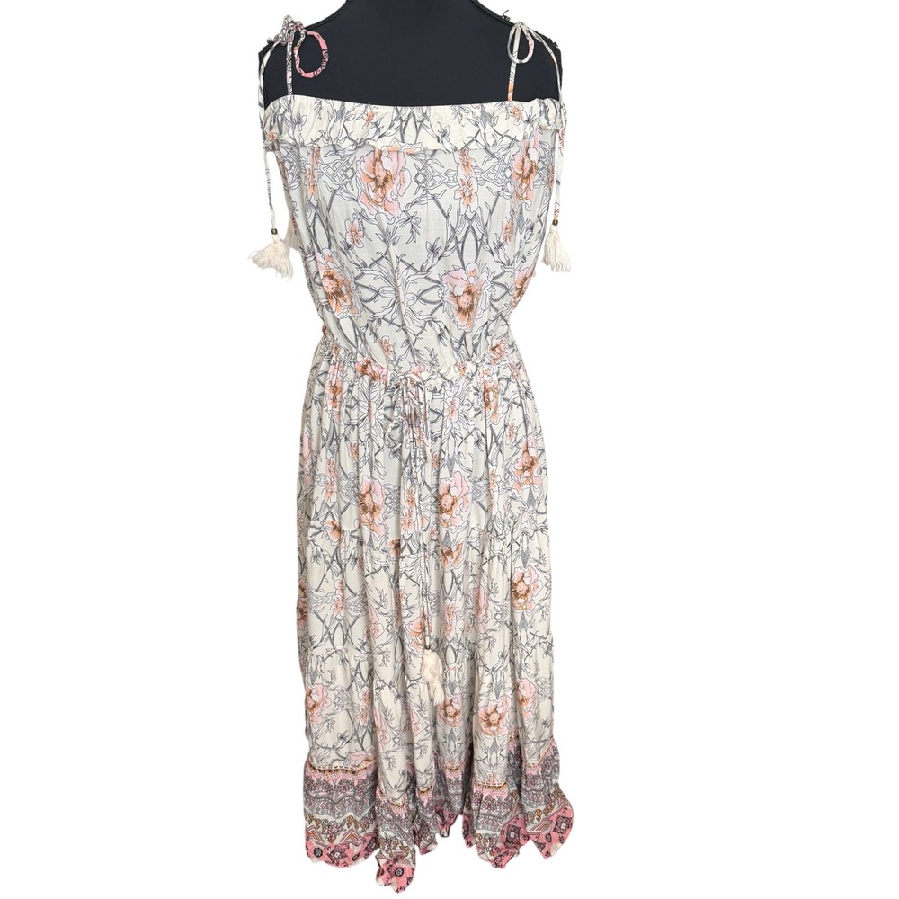 Saints & Hearts Floral Boho Maxi Dress Small Tassel Tie Cream‎ Boho Festival